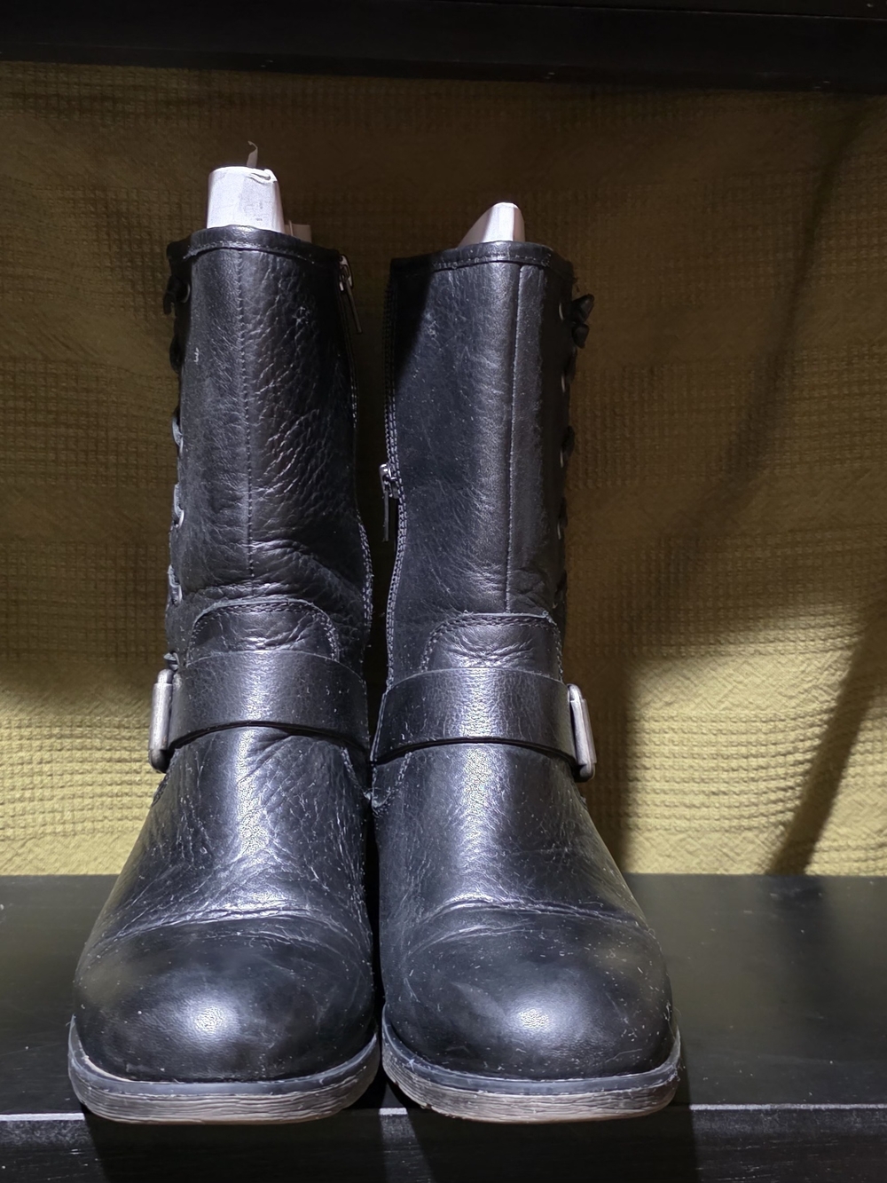 Sofft Black Leather Mid-Calf Moto Boots with Buckle